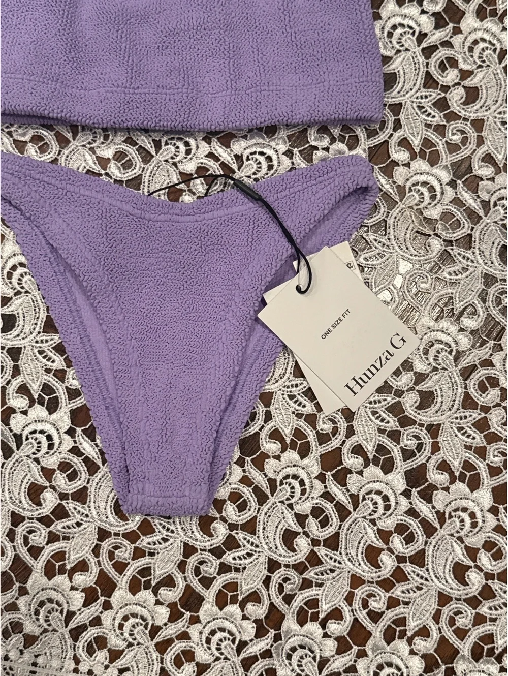 NWT Hunza G Gigi Crinkle Square Neckline Lilac Purple Bikini Set OS